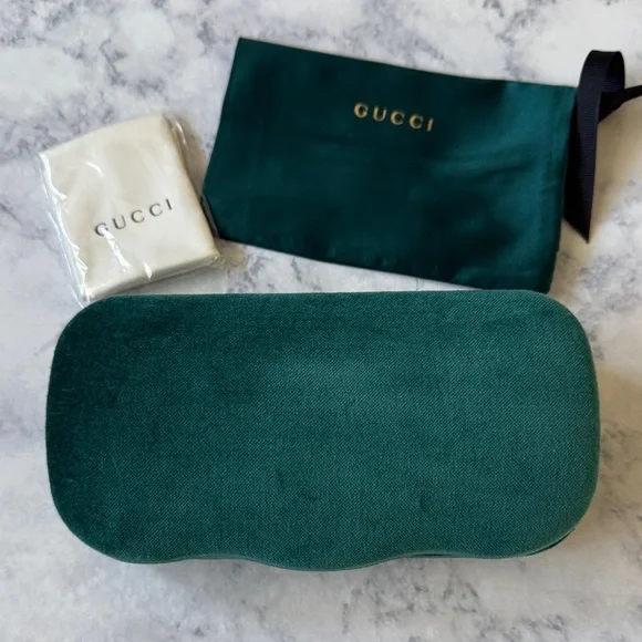 Authentic GUCCI Teal Hunter Green Velvet Peach Satin Jewelry Sunglass Eye Case